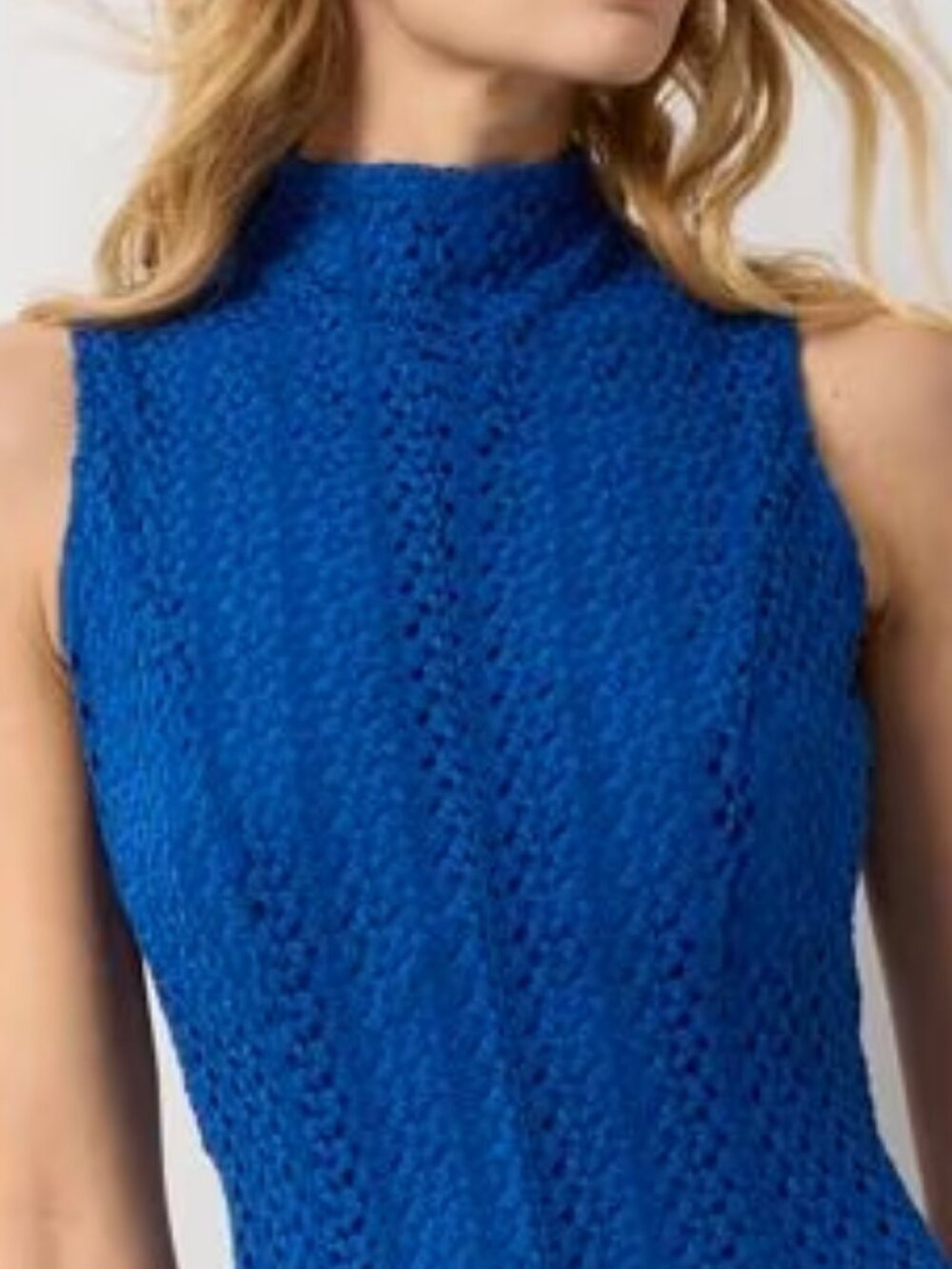 WHBM $240 STRETCHY WRINKLE FREE Mock Neck Knit Lace Midi Dress Nautical Blue - Picture 10 of 10